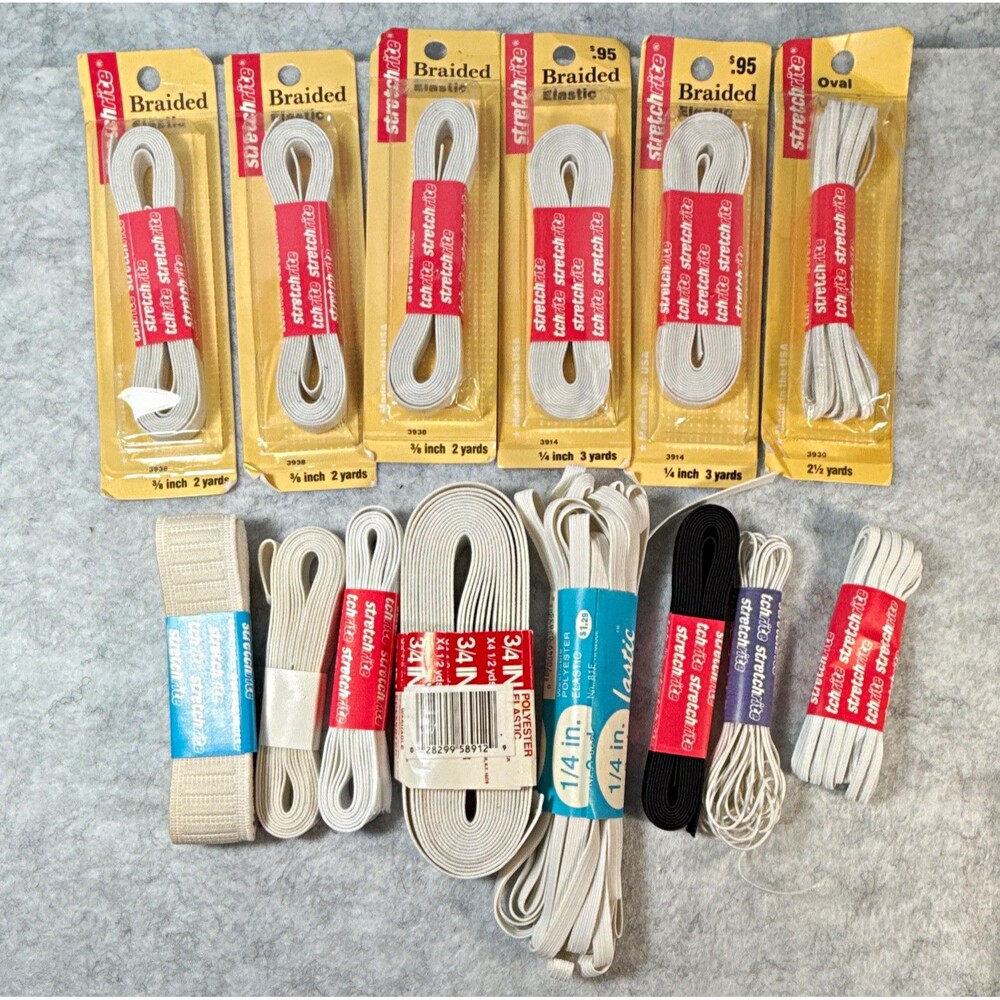 New Stretchrite Braided Miscellaneous Elastic Lot 14 packages